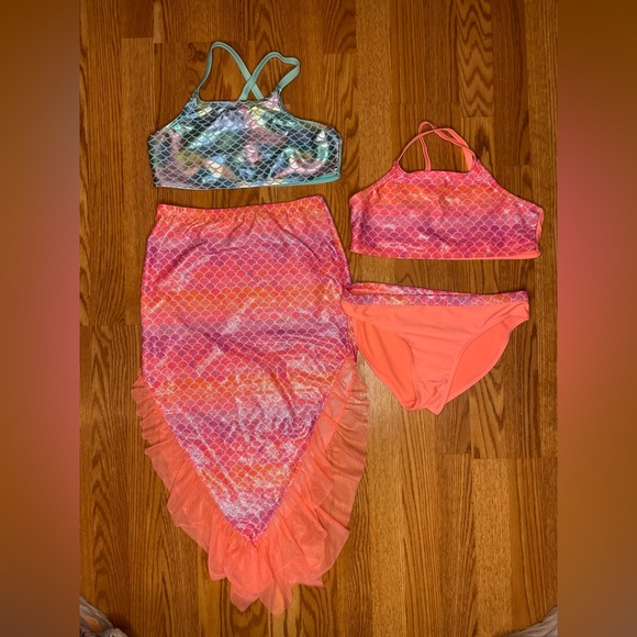Wonder Nation 4 piece mermaid swim suits (tail, bikini bottoms & 2 tops) XXL 18 - Picture 7 of 11